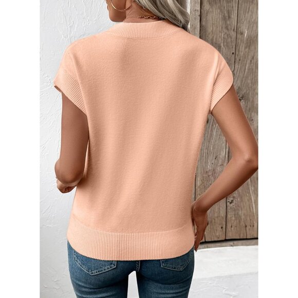 Women Short Sleeve Sweater Vest Knit Top Color Block Casual Fall Fashion - Picture 3 of 5